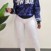 Tops & Outerwear female | Stylish Monogram Sequined Long Sleeve Baseball Jacket Navy Blue