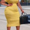 Dresses female | Plus Size Classic Striped V-Neck Short Sleeve Dress