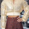 Tops & Outerwear female | Casual Short Sequined Cotton Jacket Yellow