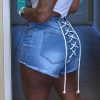 Bottoms female | Fashion Interspersed Lace-Up High-Waist Denim Shorts Wathet Blue