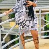 Dresses female | Casual Oblique Collar Loose Letter Print Midi Dress