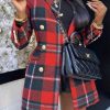 Tops & Outerwear female | Fashion Plaid Lapel Slim-Fit Double Breasted Blazer Red