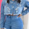 Tops & Outerwear female | Fashion Long Sleeve Cutout Chains Backless Denim Short Jacket