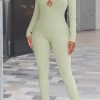 Jumpsuits & Rompers female | Fashion Casual Solid Color Cutout Slim Fit Long Sleeve Jumpsuit