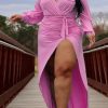 Dresses female | Plus Size V-Neck Ruched Side Slit Maxi Dress