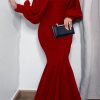 Dresses female | Elegant Puff Sleeve Solid Color Fishtail Maxi Dress