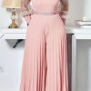 Jumpsuits & Rompers female | Fashion Waist Beaded Long Sleeved Pleated Jumpsuit(Without Belt) Pink