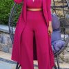 2-Pieces female | Commuter Solid Color Lapel Long Cardigan Three Piece Pant Suits