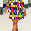 Dresses female | Fashion Colorful Lattice Long Sleeve Loose Mini Dress Yellow