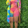 2-Pieces female | Sexy Tie Dye Jumpsuit Long Sleeve Cardigan Two Piece Suit