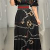 Dresses female | Off-The-Shoulder Chain Print High-Waist Maxi Dress