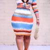 2-Pieces female | Fashion Color Stripe 3/4 Length Sleeve Plus Size Pant Suits Multicolor