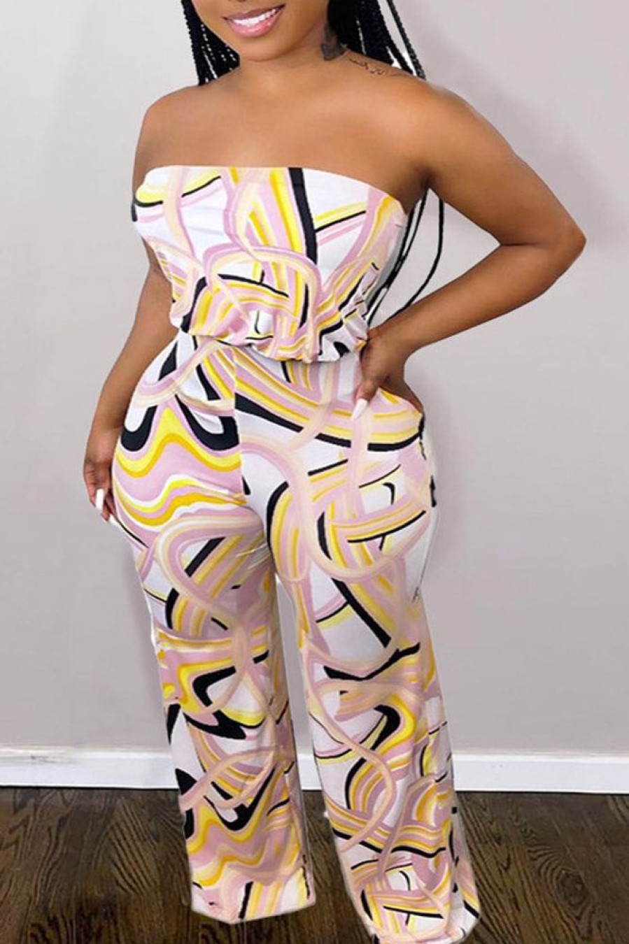 Jumpsuits & Rompers female | Tube Top Print Wide Leg Jumpsuit White