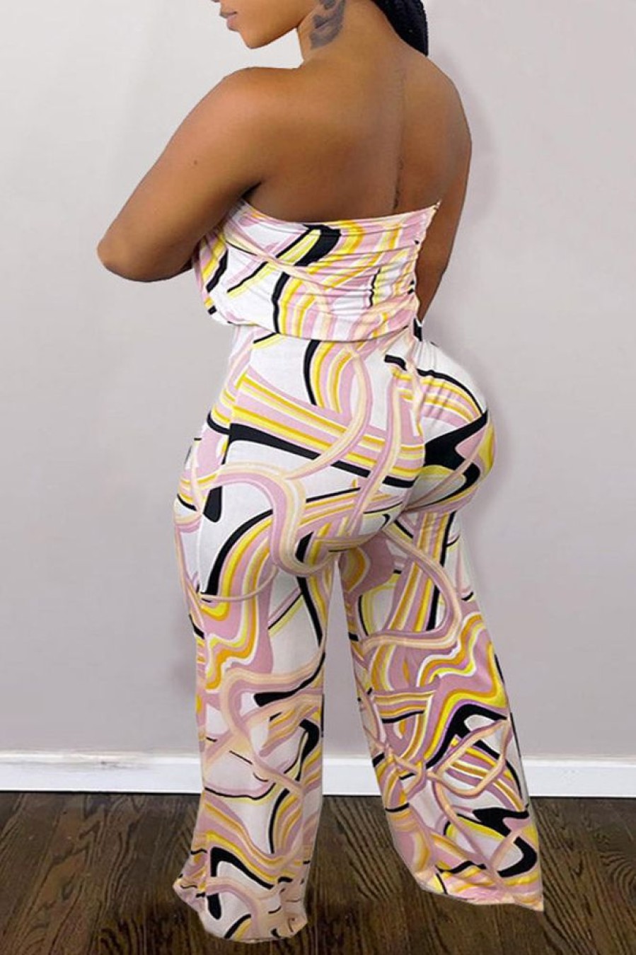 Jumpsuits & Rompers female | Tube Top Print Wide Leg Jumpsuit White