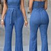 Jumpsuits & Rompers female | Fashion Slim Casual Denim Jumpsuit (With Belt) Blue