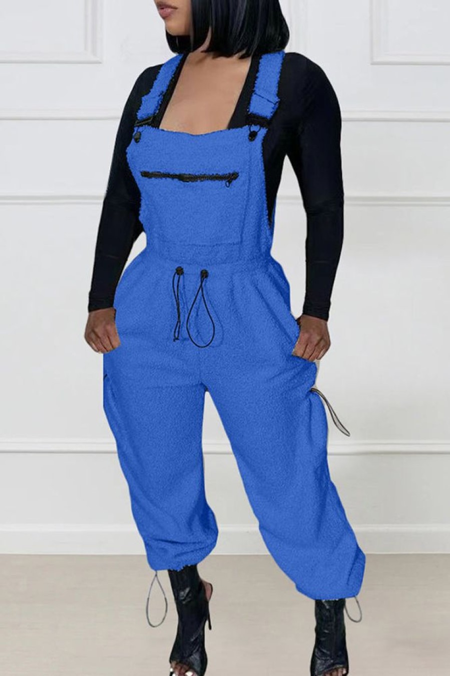 Jumpsuits & Rompers female | Casual Loose Polar Fleece Drawstring Overalls