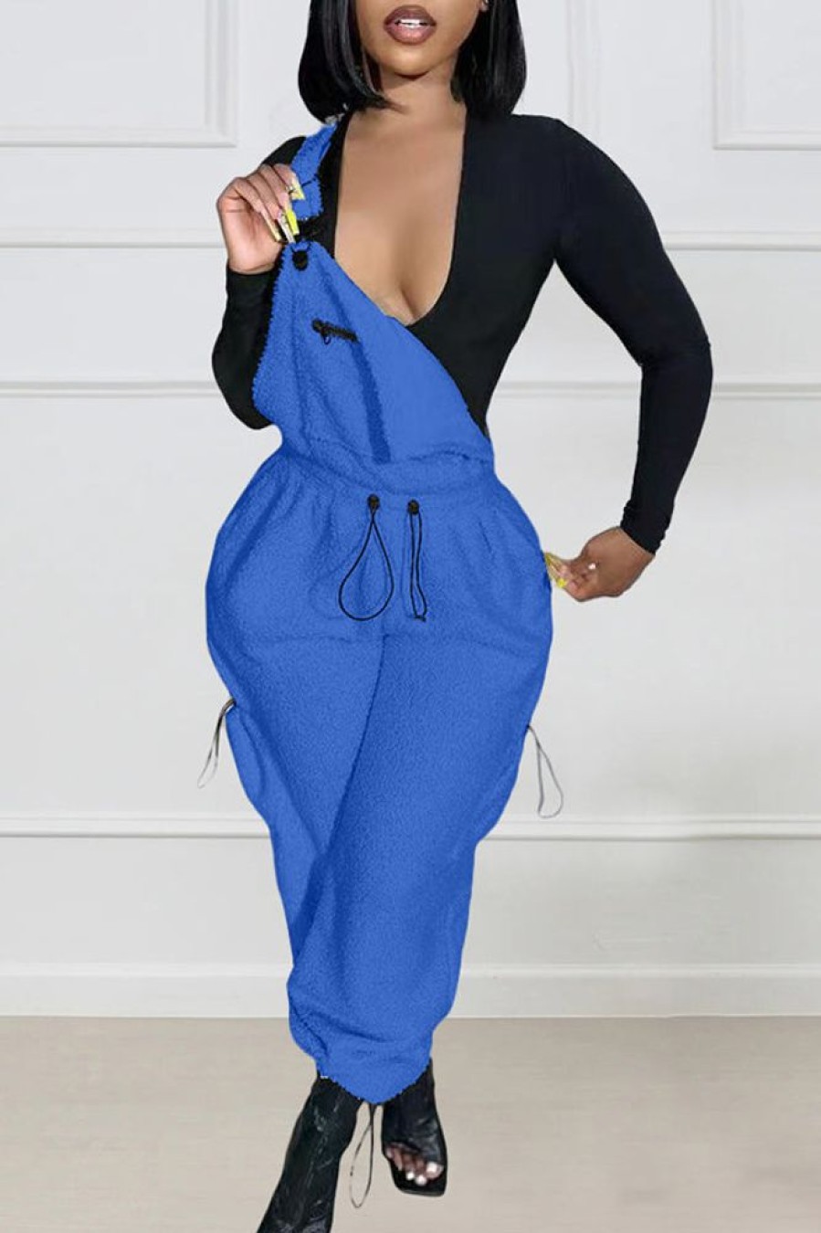 Jumpsuits & Rompers female | Casual Loose Polar Fleece Drawstring Overalls