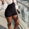 Jumpsuits & Rompers female | Fashion Plus Size Shirt Stitching Zipper Long Sleeved Rompers