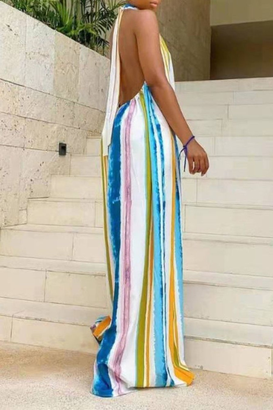 Jumpsuits & Rompers female | Casual Loose Colorful Striped Halter Jumpsuit Multicolor