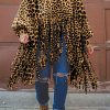 Tops & Outerwear female | High Neck Fashion Print Tassel Plus Size Coat