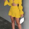 2-Pieces female | Sweet V-Neck Puff Sleeve Top Ruffle Skirt Two-Piece Set