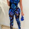 Jumpsuits & Rompers female | Bandeau Fashion Print Jumpsuit Blue