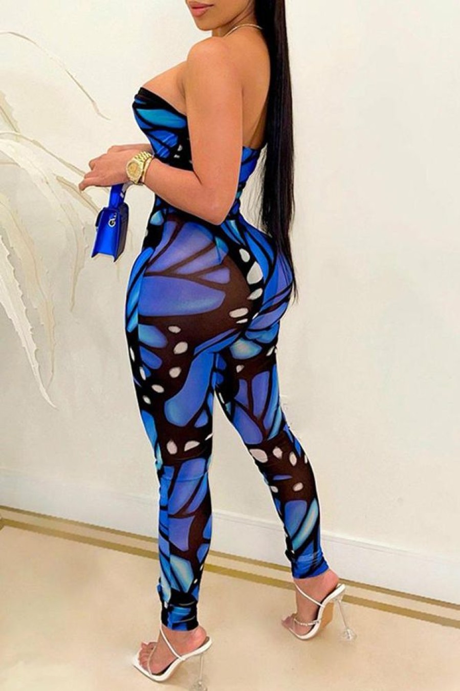 Jumpsuits & Rompers female | Bandeau Fashion Print Jumpsuit Blue