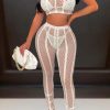 2-Pieces female | Crew Neck Sleeveless Vest Pants Fishnet Two Piece Set