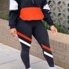 2-Pieces female | Plus Size Polo Neck Colorblock Striped 2 Piece Set