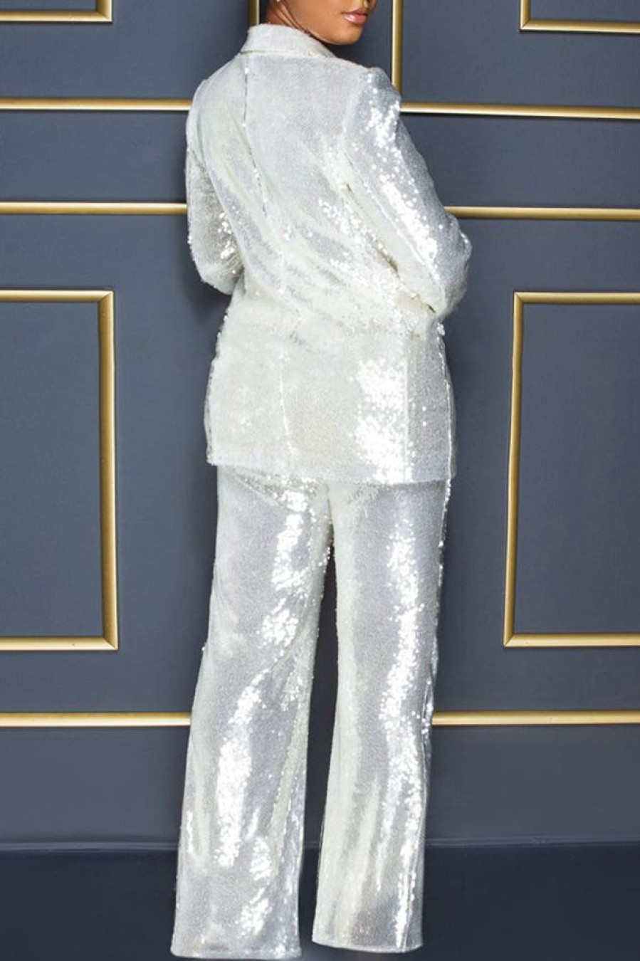 2-Pieces female | Casual Sequin Lapel Suit Two-Piece Set