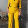 Jumpsuits & Rompers female | Fashion Slim Fit Skin-Friendly V-Neck Mid-Long Sleeve Jumpsuit