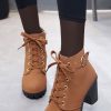 Accessories female | Basic Solid Color Lace-Up Zipper High-Heeled Boots