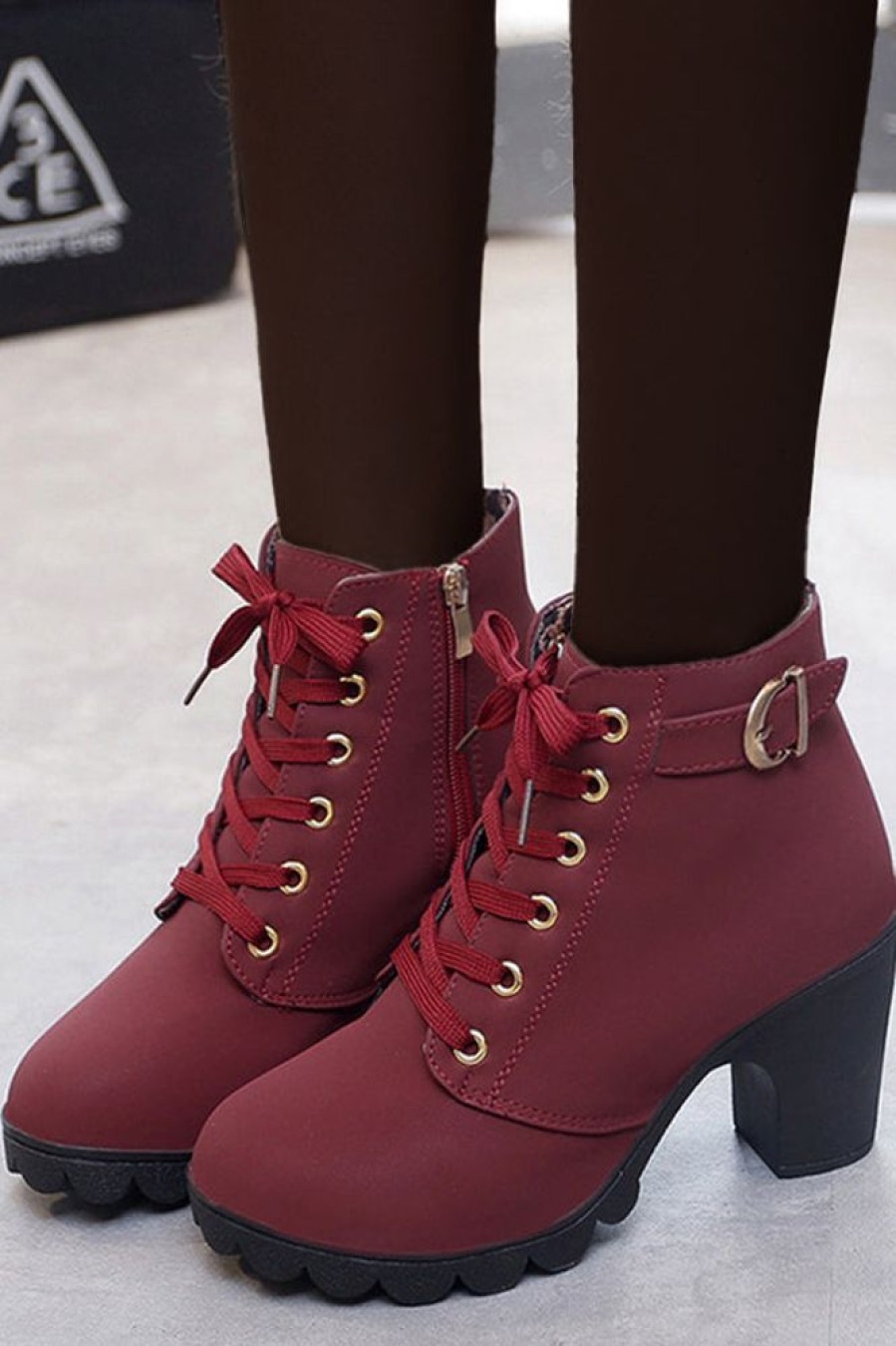 Accessories female | Basic Solid Color Lace-Up Zipper High-Heeled Boots