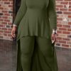 2-Pieces female | Plus Size Asymmetrical Long Sleeve Plain Pants Set