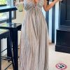 Dresses female | Sexy Halter Back Knot Drawstring Striped Maxi Dress White