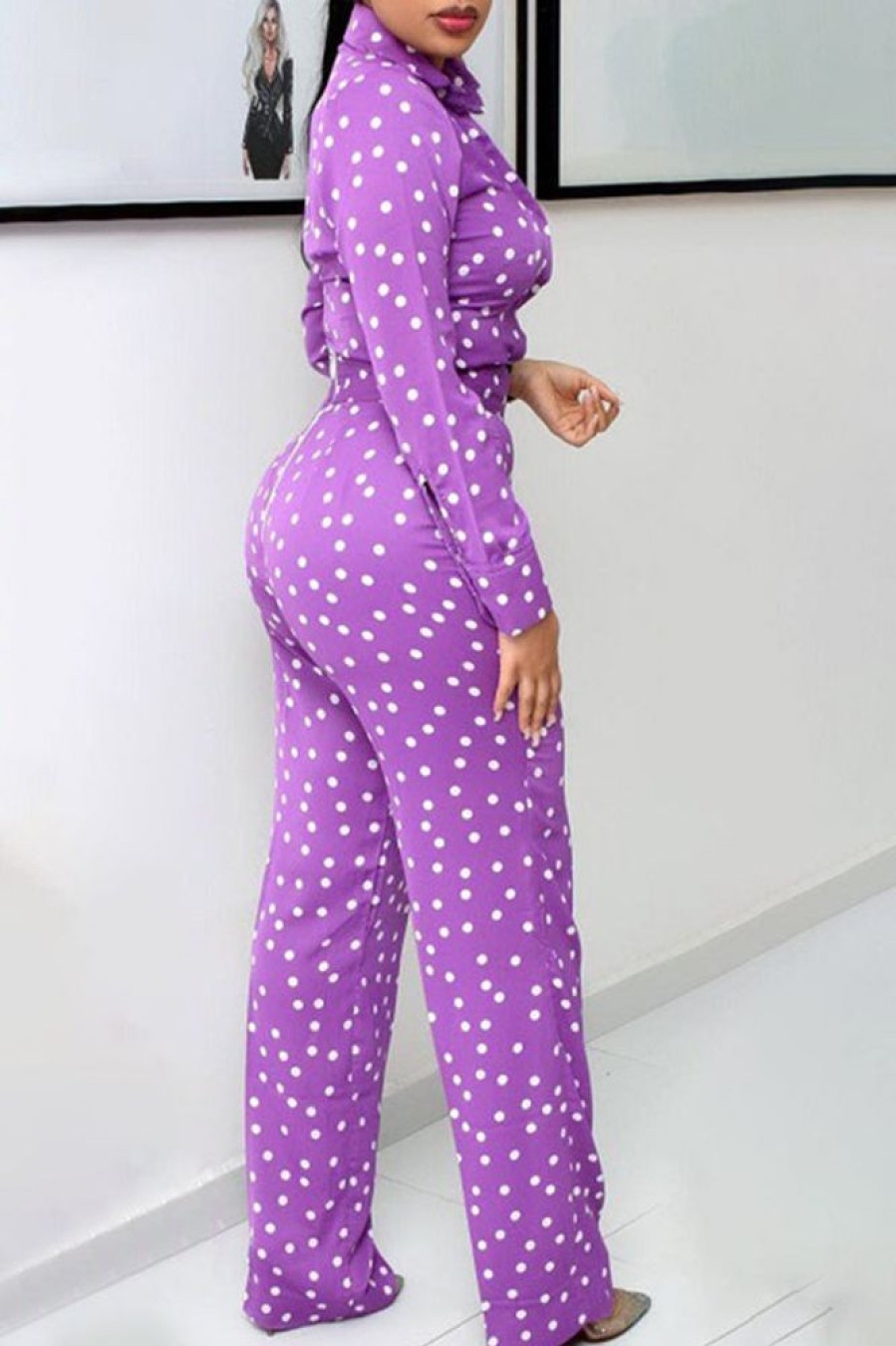 2-Pieces female | Fashion Simple Comfortable Thin Print Temperament Suit Purple