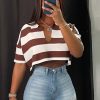 Tops & Outerwear female | Fashion Stripe Print Short Sleeve Loose Short Top Coffee