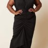 Dresses female | V Neck Solid Color Pleated Plus Size Maxi Dress