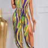 Jumpsuits & Rompers female | Fashion Sleeveless Print Lace Up Cutout Slit Jumpsuits