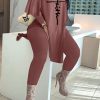 2-Pieces female | V-Neck Slogan Ruffle Sleeve Slit Pants Suit