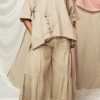 2-Pieces female | Casual Solid Color Loose Cotton Linen Flared Pants Set Beige