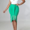 2-Pieces female | Temperament Solid Color Halter Top Tassels Midi Skirt Suits Green