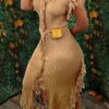 Dresses female | Chic Solid Color Round Neck Sleeveless Tassel Knit Maxi Dress