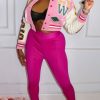 Tops & Outerwear female | Trendy Letter Print Long Sleeve Short Baseball Jacket