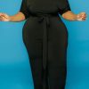 Jumpsuits & Rompers female | Plus Size Solid Oblique Collar Tie Waist Jumpsuit