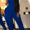 Jumpsuits & Rompers female | Fashion Ruffle Stitching Sleeveless Jumpsuit Blue