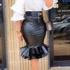 Bottoms female | Commuter Faux Pu Ruffled Fishtail Skirt (Without Belt) Black