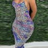 Dresses female | New Print Sling Sexy Open Back Slit Maxi Dress Multicolor