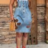 Dresses female | Hollow Out Denim Button Up Overalls Mini Dress Blue