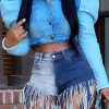 Bottoms female | Fringed Brushed Casual Straight-Leg Denim Shorts